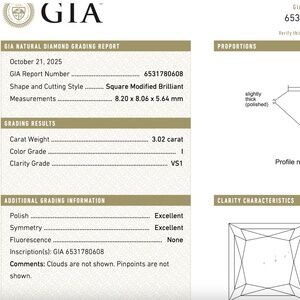 GIA certified 3.02ct Princess Diamond Engagement Ring 14kt I VS1